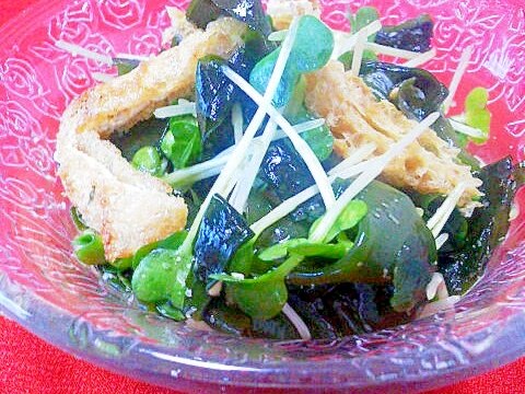 お助け野菜のかいわれとワカメ・油揚げの胡麻ポン和え